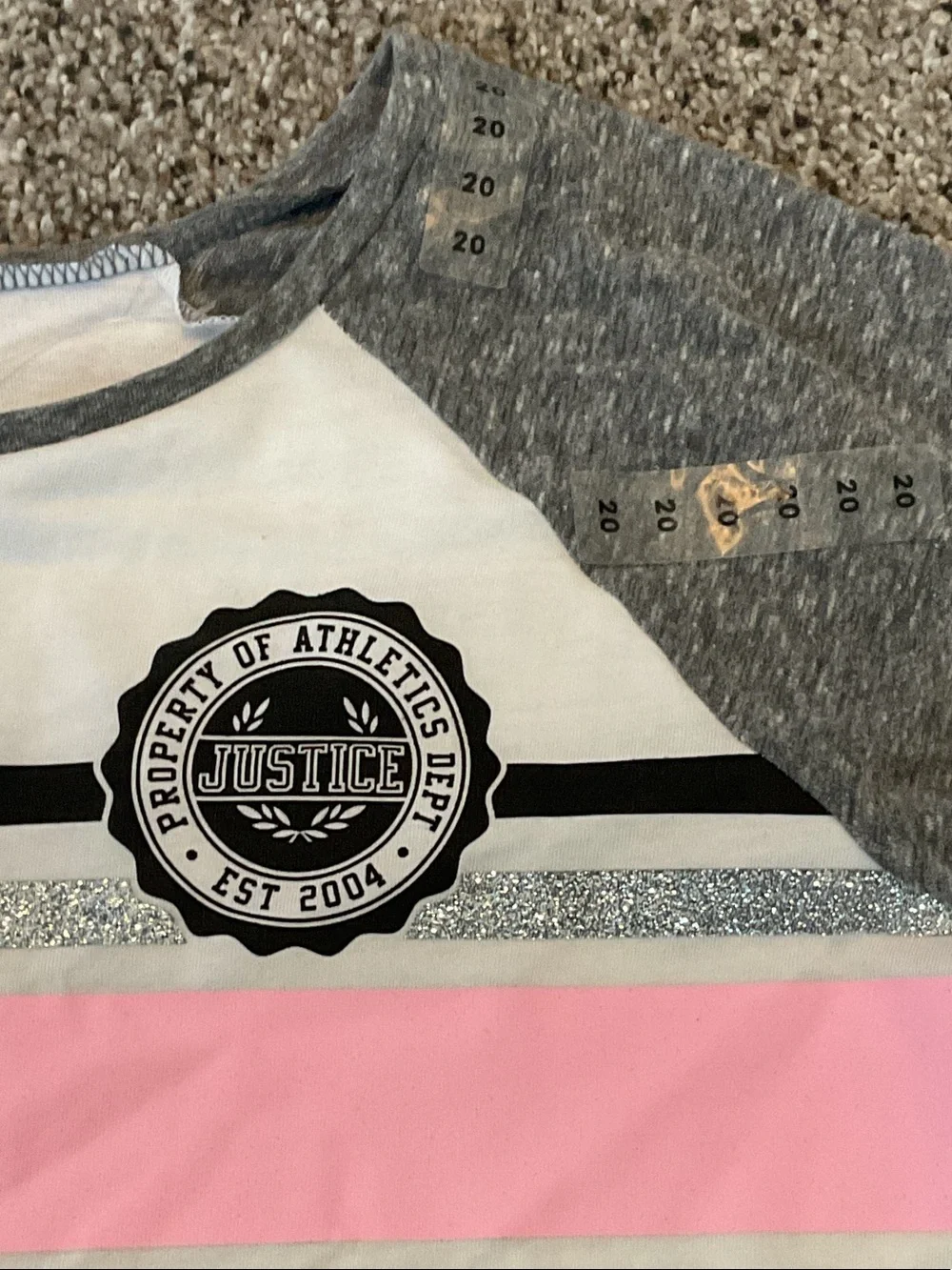 Justice White, Pink & Gray Long Sleeve Raglan Top